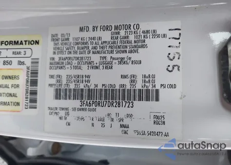 2013 Ford Fusion Hybrid Titanium из США, поврежденный, VIN 3FA6P0RU7DR281723